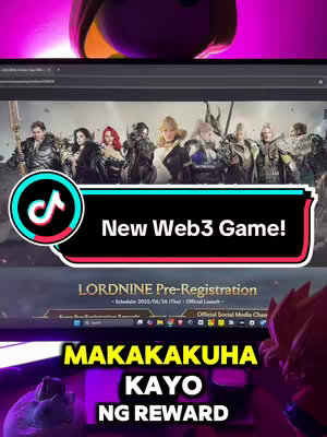 A gamer is interacting with their computer, the screen showing a web3 game with multiple characters. The foreground has text overlays, and a TikTok logo is present.