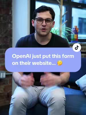 A man with glasses is talking against a blurred background with a text overlay that says "OpenAI just put this form on their website..."
