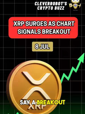 The cover image presents a financial analysis theme with a gold XRP coin prominently displayed. A green line graph ascends diagonally, suggesting market growth. Overlayed are text elements in a red and yellow color scheme, with the 'XRP' logo visible. The layout is clean and informative on a black background.