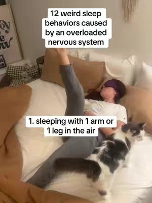 The cover image features a bedroom scene with a woman sleeping on a bed. The upper part of her body is mostly covered, and she is wearing an eye mask with one leg straight up in the air. Her cat is sitting over her.