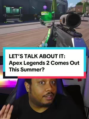 The cover image is a dynamic shot featuring the creator in the foreground, set against a backdrop that suggests a gaming environment. The creator, a man with a dark complexion and short hair, is positioned with the upper body visible, as if mid-sentence. The background appears to be from a first-person shooter game, with the barrel end of a gun and a portion of a cityscape visible, along with a green marker hanging in the air. A banner at the bottom of the screen contains the hook text.