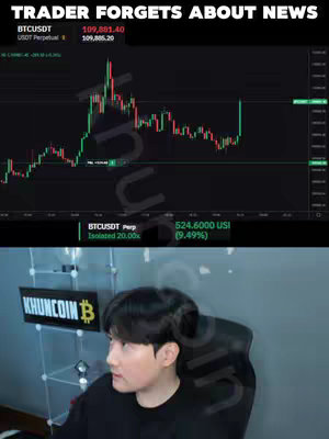 The image shows a split view. The top half displays a trading chart with red and green candlesticks and financial data. The bottom half features a man in a black shirt, presumably a trader or analyst, looking to the left with a concerned expression.