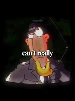 The image presents a static cartoon image of Inspector Gadget in a thought-provoking pose. He wears a dark fedora and a dark-colored coat with a white undershirt and tie. His right hand, encased in a yellow rubber glove, rests thoughtfully beneath his chin. The background is dark. The overlay text at the bottom in a white, clean font reads: can't really.