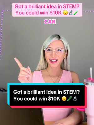 The cover image features a woman with blonde hair and glasses, smiling and pointing to her left. There is a text overlay at the top and bottom, both with the same message. The background is plain, and there is a pink water bottle on a table. The overall composition is bright and inviting.