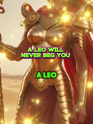 The image presents a stylized, digitally created figure, a warrior clad in golden armor, set against a desert backdrop. The armor covers the torso and arms, with a distinct breastplate, shoulder guards, and arm protection. The figure holds a metallic staff in its left hand. Overlayed on the image is text in a contrasting green and purple color scheme, with two lines of text and the word "A LEO" in between.