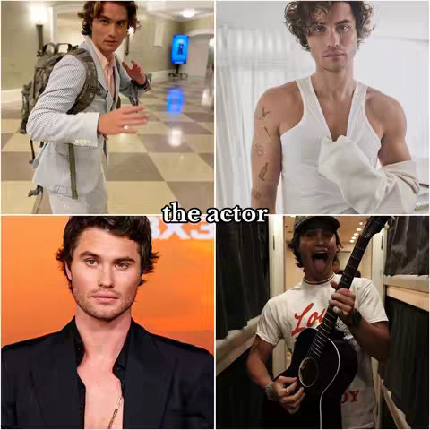 A collage of four photos featuring actors from the TV show 'Outer Banks': Chase Stokes, Drew Starkey, Jonathan Daviss, and Rudy Pankow. The text overlay reads "the actor". The images vary in style, including headshots and candid shots.