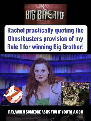 The image is a vertical collage of elements. At the top, the words "BIG BROTHER" appear in a 3D, stylized font. Below the title is a white box with blue text. The next image is a medium close-up of a woman with red hair, wearing a light blazer and a green top. A small graphic of the Ghostbusters logo pointing to the upper right corner of the women is to the bottom left and a second image is on the right, displaying a book cover with multiple people.