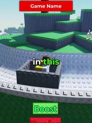The cover image shows a screenshot of a Roblox game. The image shows a game environment with blocky structures and a character inside a cart. Text overlays read 'Game Name' and 'Boost'.