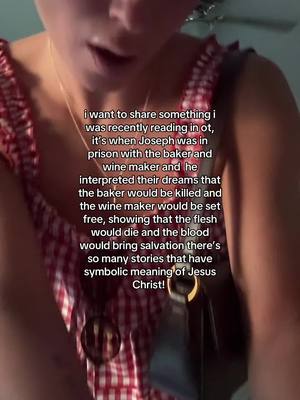 A person in a red and white checkered top is seen in a close-up shot. Text overlay is present, providing context about a reading from the Old Testament. The person appears to be speaking with a slightly open mouth.