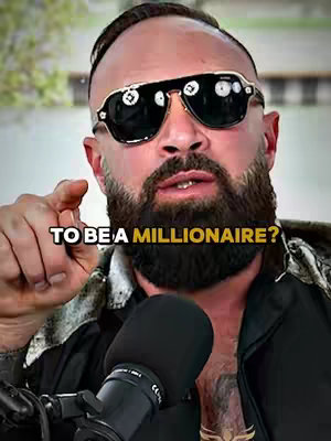A man with a groomed beard and sunglasses is pointing towards the viewer while holding a microphone, a text overlay stating 'TO BE A MILLIONAIRE?' is present at the bottom.