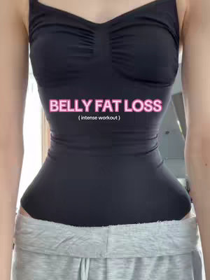 The cover image presents a close-up shot of a person's torso in a fitted black top and grey sweatpants.  The black top cinches at the waist, and text that says 'Belly Fat Loss' appears across the abdomen.