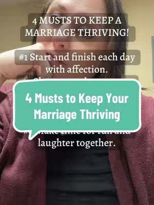 A woman with dark hair is the focus of the image. The background is soft, likely indoors, with neutral tones. Overlayed text in a bold sans-serif font provides relationship advice. A speech bubble in a box containing text is over laid to provide more detail.