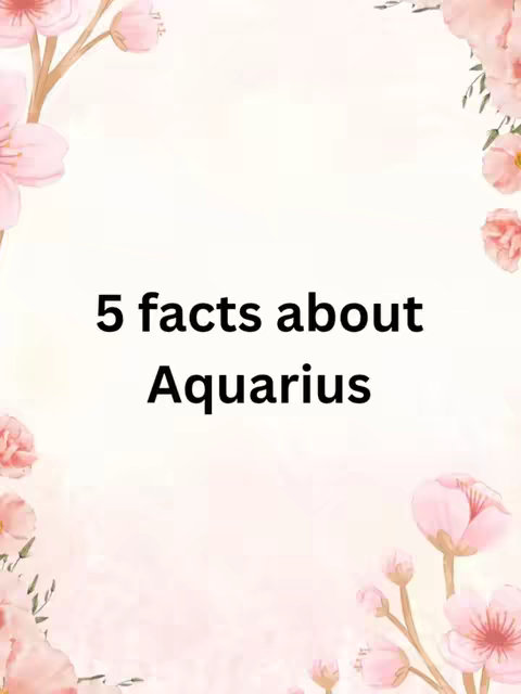 The cover image shows a soft pink background with floral accents in the corners. In the center, large white text reads '5 facts about Aquarius'.