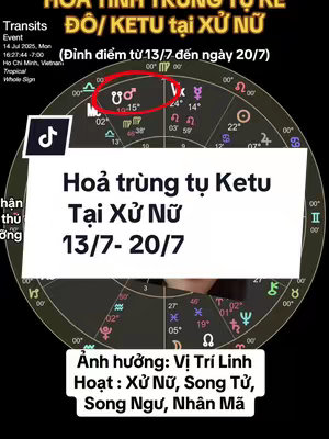 The cover image shows a circular astrological chart with a white rectangle overlay containing Vietnamese text and a TikTok logo. The chart is filled with symbols and text, highlighting specific points. The background color is a gradient of black and dark grey.