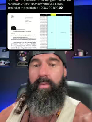 A man with a thick, dark gray beard and a black cap is filming himself. Above him on the screen is a screenshot of a tweet with text and data, likely related to Bitcoin. The image is framed with dark, cool tones, the man's face reflecting the warm lights in his background.