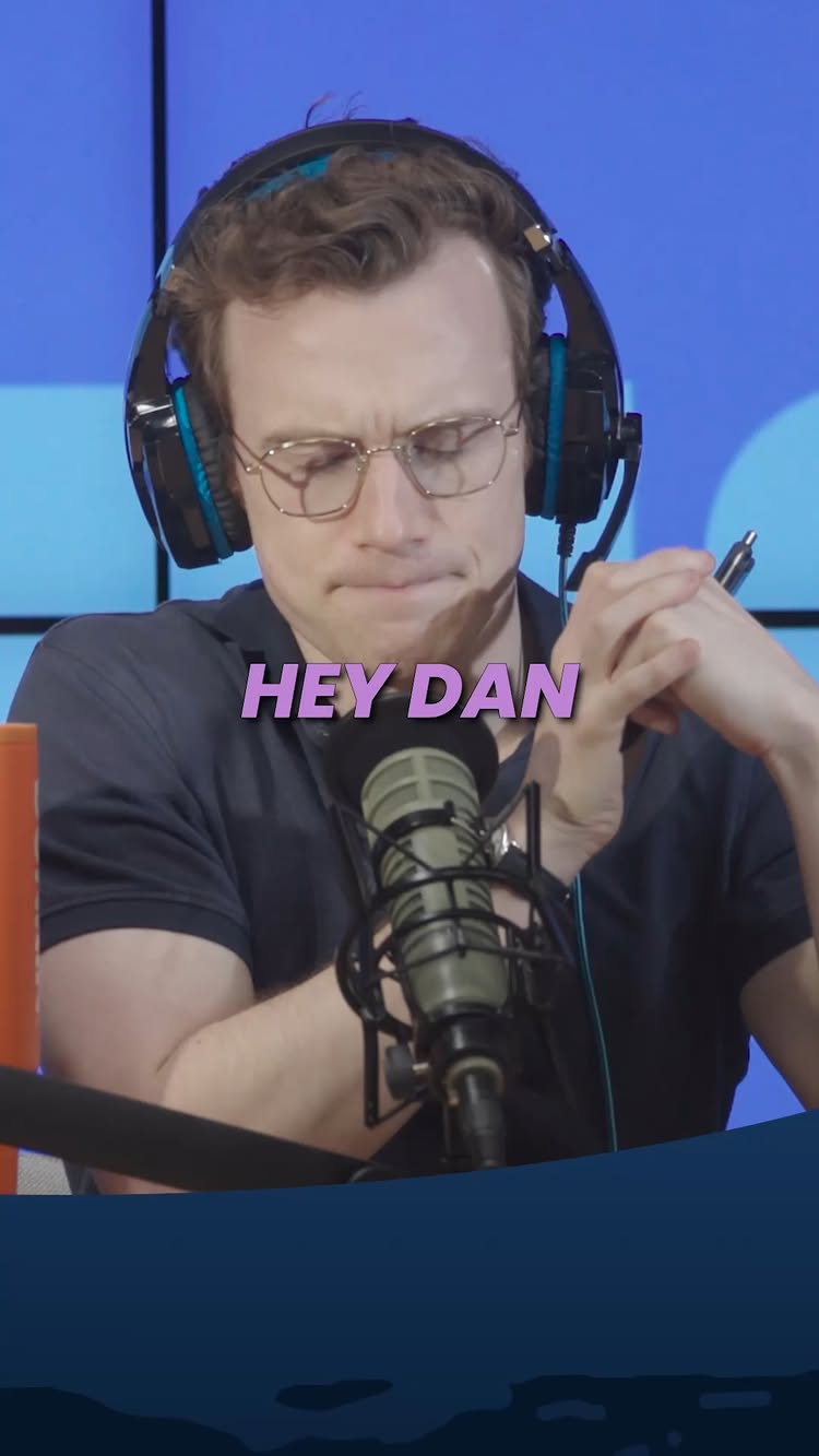 The cover image shows a man with glasses and a headset, leaning towards a microphone. Text overlay says 'HEY DAN'