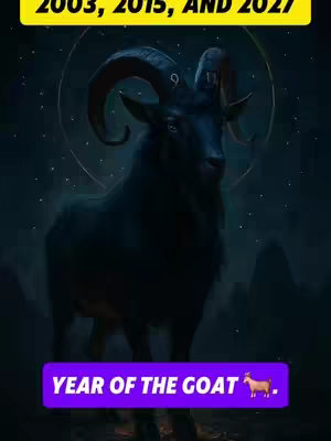 An artistic image features a dark, silhouetted goat with large horns against a starry, celestial backdrop. A glowing circular outline frames the top portion of the image. Text overlays are present, within rectangular bars, providing video context with years.