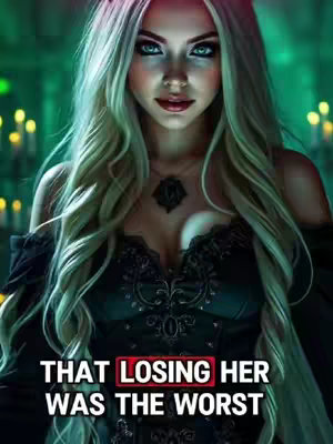 The cover image features a woman with long, wavy blonde hair and bright green eyes centered in the frame. She is wearing a dark, embellished top and a pendant. The background has a faint, blurred appearance but has a green-blue light. The text overlayed in bold red font says, THAT LOSING HER WAS THE WORST..
