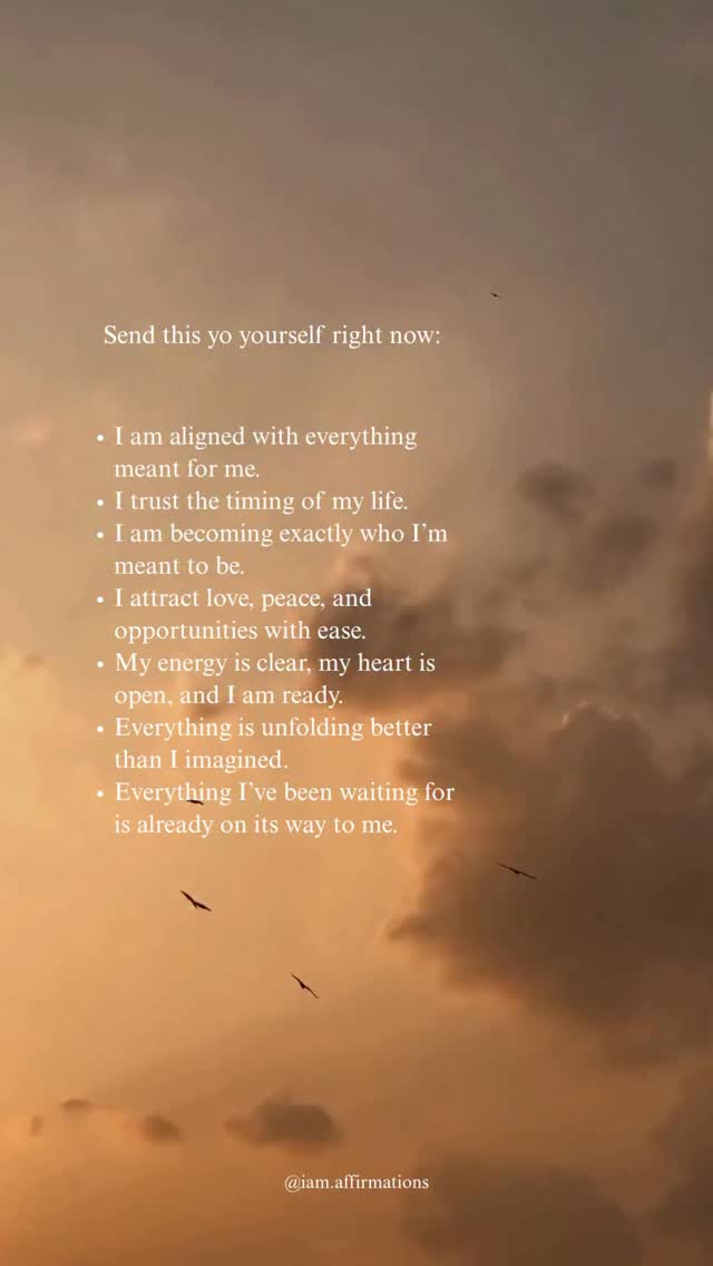 An image of a sunset sky with text overlaid in white. The background fades from orange to a darker tone near the top. There are two birds flying near the center of the frame. The text is arranged to the left, with a tagline at the top.
