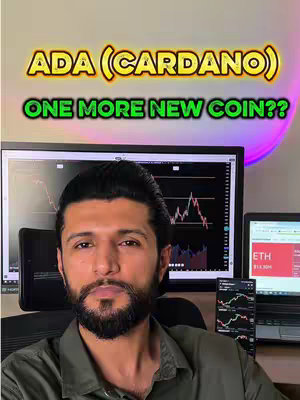 A man with a beard is centered in the frame, looking directly at the viewer. Behind him are computer monitors displaying financial charts, suggesting a focus on cryptocurrency or financial markets. Text overlays at the top announce the topic with neon-styled text.
