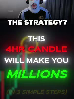 The cover image shows a person wearing a balaclava and a black and white shirt with a logo. Above the person are the words "THE STRATEGY?". Below it the text says: "THIS 4HR CANDLE WILL MAKE YOU MILLIONS (IN 3 SIMPLE STEPS)", with the word "MILLIONS" in green, while the rest is in red and white with black background.