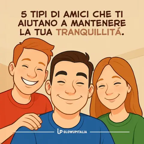 The image features three cartoon figures: two men and one woman, each with a smiling expression. The background is a solid, light-brown color. Text is overlaid at the top, and a logo appears at the bottom.