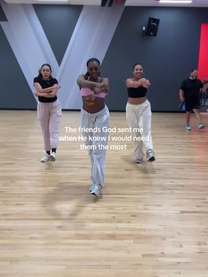 The cover image shows a wooden floor with three women and one man in the background. The women are in the center and have their arms crossed. The hook that says 'The friends God sent me when He knew I would need them the most' is at the bottom of the cover photo.