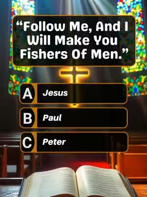 The image shows a church interior with an open Bible in the foreground. Above, a set of options is laid out like a quiz, with text from the bible as a central focal point. Light shines down from the top, creating a spiritual atmosphere.