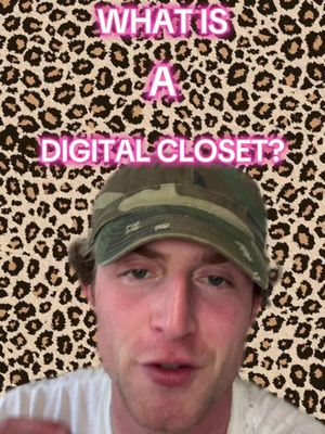 A selfie-style image with a man in the foreground against a leopard-print background. The man is wearing a camouflage hat and a white shirt, with text overlay in bright pink. The background is a recurring pattern of leopard spots.