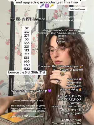A woman with long brown hair and glasses is centered in the frame, looking directly at the viewer. Various text overlays and lists are positioned around her. The background is a floral pattern, creating a soft, slightly blurred backdrop.