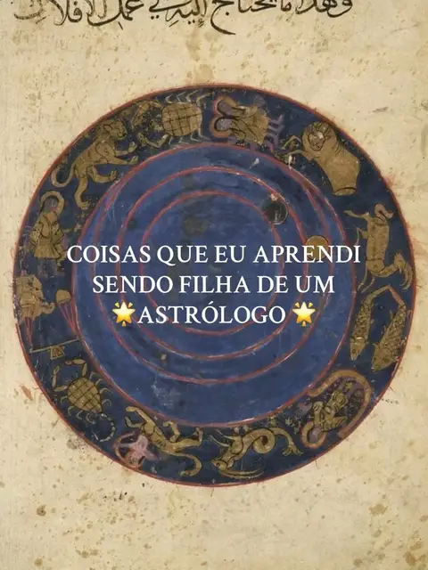 The image is a screenshot from a historical text, depicting a circular illustration of the cosmos. The artwork has a vintage aesthetic with a faded, parchment-like background and detailed illustrations of zodiac symbols and celestial bodies within concentric circles. Text in Portuguese is centrally placed near the bottom overlaid on the historical illustration with a star emoji, to indicate the subject of the video.