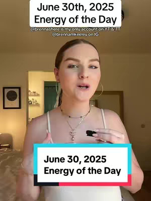 A selfie-style video featuring a fair-skinned woman with blonde hair, wearing a white tank top. She is in an indoor setting, likely a home, with neutral-colored walls and a mirror on the right. Text overlays are stacked at the top and bottom, each with different background colors.