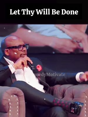 The cover image shows a man wearing glasses and a suit, seated on a plush armchair. He holds a microphone in his right hand and is looking to his left, with a background of blurred individuals. The image features text at the top that says "Let Thy Will Be Done."