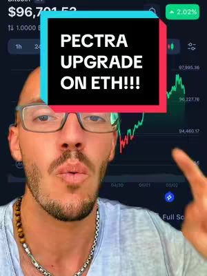 A man with glasses and a necklace is the focal point, with a text overlay over his head and a stock chart in the background. He appears to be speaking or gesturing to the viewer. The color scheme includes blues, greens, and white, creating a modern and informative feel. The composition is a close-up, focusing on the man's face and expression.