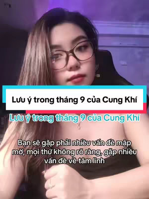 The image features a woman with glasses in a selfie-style shot. The background appears to be indoors with dim lighting, likely a room. The dominant colors are the woman's skin tone, hair (possibly brown), and apparel. Text overlays in Vietnamese are placed across the image.