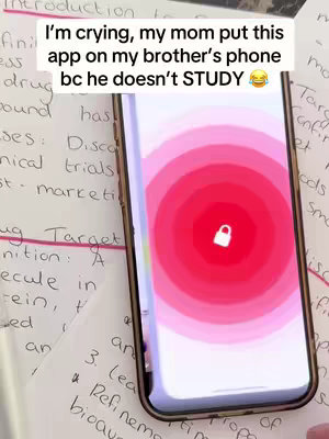 The cover image shows a smartphone with a red lock screen, overlaid with text. The background includes blurred handwritten notes. The phone is held at an angle, centrally positioned. The text overlay states a humorous situation about studying.