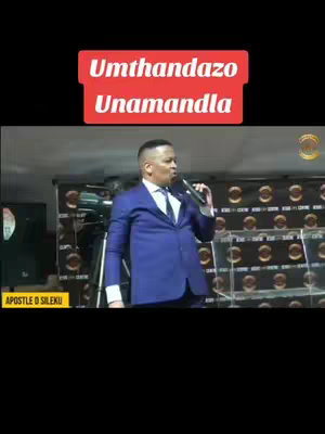 The cover image shows a man in a blue suit speaking into a microphone. Above him, there's a red banner with white text. Below, a label identifies him as Apostle D Sileku. The background is a stage setting with lighting and design elements including the logo of an organization.