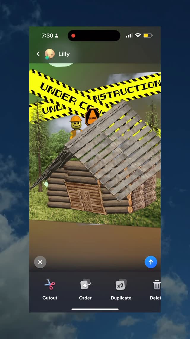 The cover image shows a screen recording with an animated construction scene and overlayed text. The background depicts a cloudy blue sky. In the foreground is a log cabin with a partially constructed roof. In the center is a character wearing a construction hat is present near the roof. The scene is overlaid with a yellow and black sign that reads 'Under Construction.'