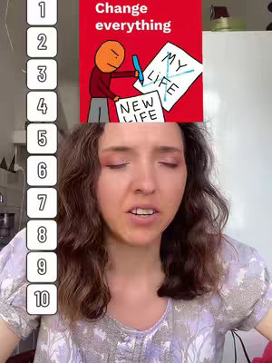 A woman with long curly brown hair and light makeup is the central focus. The image is overlaid with a red square containing text and a cartoon drawing. To the left, there's a vertical list of numbers from 1 to 10, in white boxes, suggesting steps or points.
