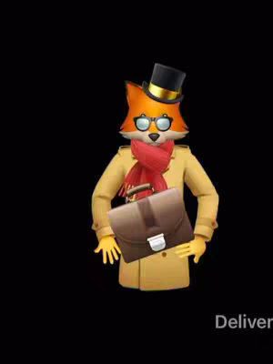 The cover image features an emoji figure of a fox dressed in a trench coat, a top hat, glasses, and a scarf.