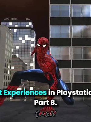 The cover image shows a 3D rendered Spider-Man figure in a dynamic pose. He is crouching low, with one leg extended and the other bent, and his arms are up in front of him. The background is a cityscape with tall buildings, suggesting a rooftop setting. The figure has a red and blue color scheme. Across the bottom of the image, within the city background, there's text overlayed.