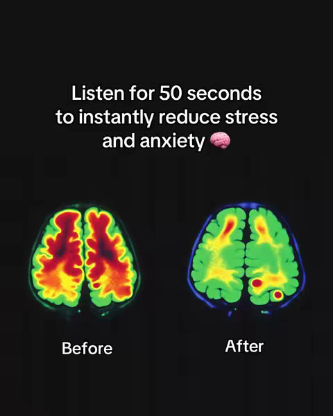 The image is a split view of a brain scan. On the left, a scan labeled 'Before' shows vivid red and yellow areas. On the right, a scan labeled 'After' displays a cooler palette, with green and some blue elements. Text is overlaid, providing a call to action.