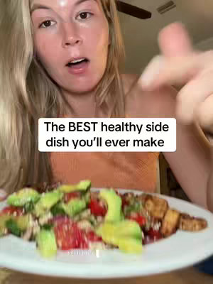 A woman with blonde hair looks at the camera with an open mouth, a plate of food is in the foreground, and text overlays the image.