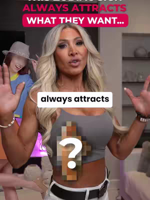 A video cover featuring a woman with blonde hair, arms raised, and hands open. Text overlays appear at the top and in the bottom-center. A partially visible woman wearing a hat and a dress is in the background on the left-hand side. Her body is digitally blurred out with a question mark over it.