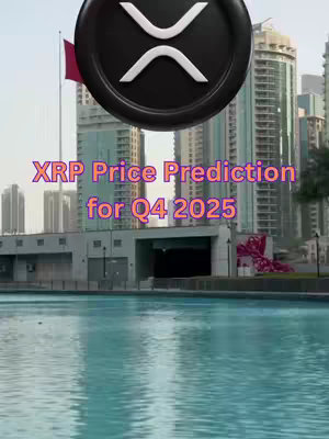 The cover image shows a body of water in the foreground, with a cityscape of tall modern buildings in the background under a bright sky. A large circular XRP logo is positioned at the top of the image, with the text overlayed, using a gradient color. The image has a vertical orientation.