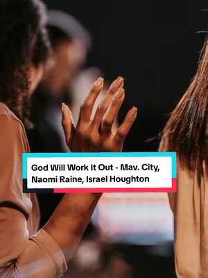 The image captures a moment of worship, featuring a hand raised in praise. The background is blurred, suggesting a live setting that is dimly lit, possibly a stage. The color scheme is muted, focusing on skin tones and clothing textures. Text overlaid with the song information adds context.