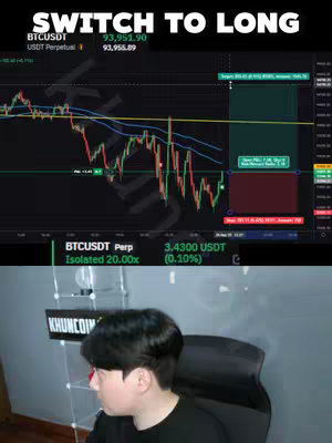 The cover image is divided into two parts. The top half displays a screenshot of a trading platform's interface showing a candlestick chart with price movements and trading indicators. The bottom shows a person looking towards the left. The text 'SWITCH TO LONG' is overlaid at the top.