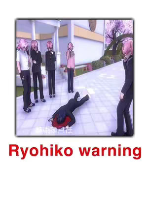 A scene from a video game, with a group of male figures in school uniforms observing a person lying on the ground in a pool of blood.