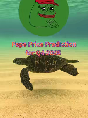 The image is an underwater scene featuring a cartoon frog, Pepe, wearing a red cap inside a green bubble at the top. Below, a sea turtle swims in the ocean near a sandy seabed, with text overlayed in a pinkish-purple font.