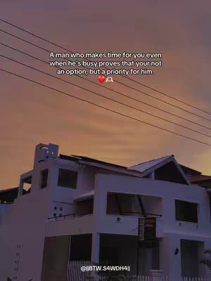 The image features a house with a white exterior against a sky colored by a sunset, with visible power lines. Overlaid on the sky is text, with a red heart emoji, conveying a message about relationships.